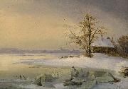 Theodor Hosemann Blick uber die Havel auf das winterliche Brandenburg. oil painting artist